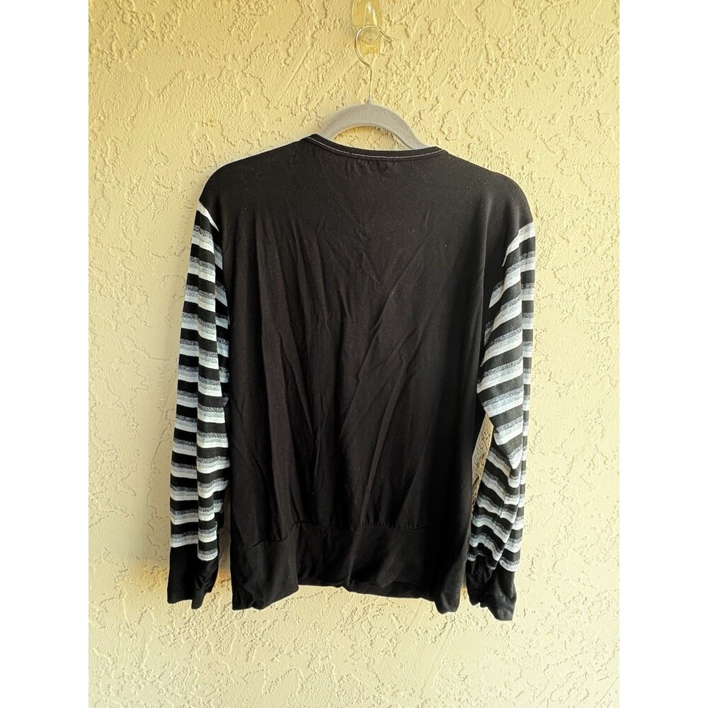 FreeDa Black & White Silver Sparkle Striped Whimsygoth Womans Large Shirt Charms - Picture 4 of 9